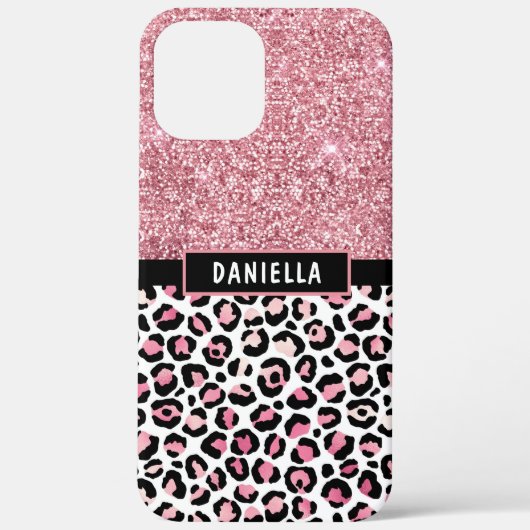 Rosa Glitzer Leopard Druckschimmer Personalisiert Case-Mate iPhone Hülle (Rückseite)