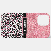 Rosa Glitzer Leopard Druckschimmer Personalisiert Case-Mate iPhone Hülle (Rückseite / Rechts)