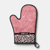 Rosa Glitzer Leopard Druckschimmer Personalisiert Ofenhandschuh (Vorderseite)