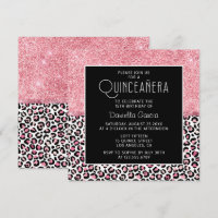 Rosa Glitzer Leopard Druckschimmer Quinceañera