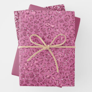 Rosa Glitzer Leopard Geschenkpapier Set