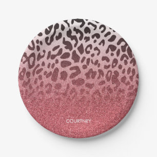 Rosa Glitzer-Leopard-Haut Pappteller