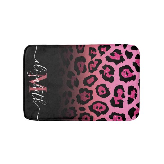 Rosa Glitzer Leopard Print Badematte (Vorderseite)