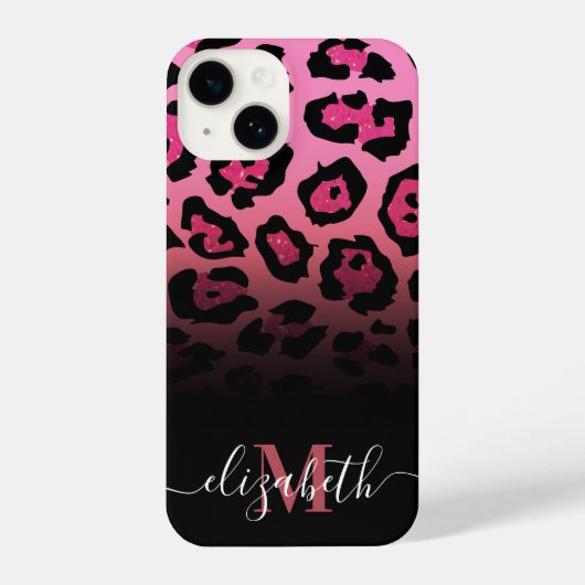 Rosa Glitzer Leopard Print iPhone Hülle (Rückseite)