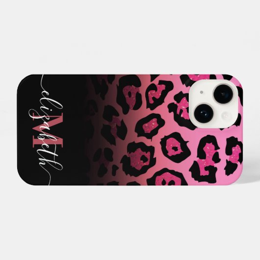 Rosa Glitzer Leopard Print iPhone Hülle (Rückseite (Horizontal))