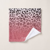 Rosa Glitzer Leopard Skin Badhandtuch Set (Waschlappen)