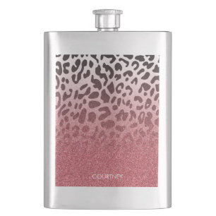 Rosa Glitzer Leopard Skin Flachmann