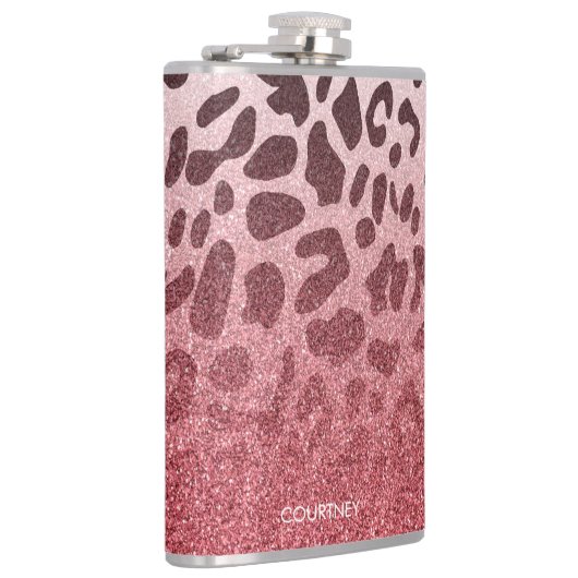 Rosa Glitzer Leopard Skin Flachmann (Rechts)