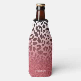 Rosa Glitzer Leopard Skin Flaschenkühler