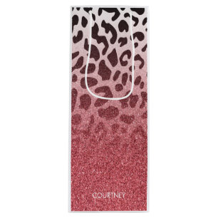 Rosa Glitzer Leopard Skin Geschenktüte Für Weinflaschen
