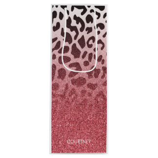 Rosa Glitzer Leopard Skin Geschenktüte Für Weinflaschen