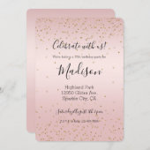 Rosa Glitzer Liebe Gold Confetti Einladung (Vorne/Hinten)