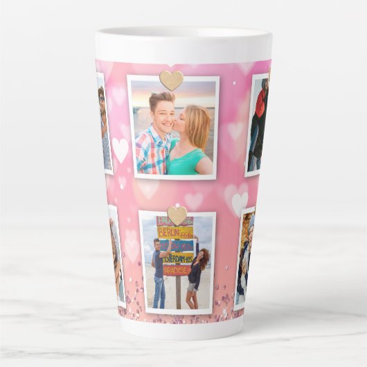 Rosa Glitzer Liebe Herz 6 Foto Moderne Milchtasse (Vorderseite)