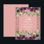 Rosa Glitzer Lila Floral Girl's 16. Geburtstag Karte<br><div class="desc">Eleganter rosa Glitzer und lila blumengeschmückte 16. Geburtstagsfeier für Mädchen. Kontaktieren Sie uns für Hilfe bei der Anpassung oder um passende Produkte anzufordern.</div>