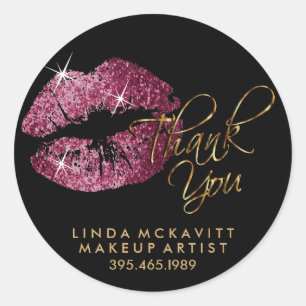 Rosa Glitzer Lip Color - Danke Runder Aufkleber
