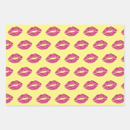 Rosa Glitzer Lippen Geschenkpapier Set (Vorderseite)