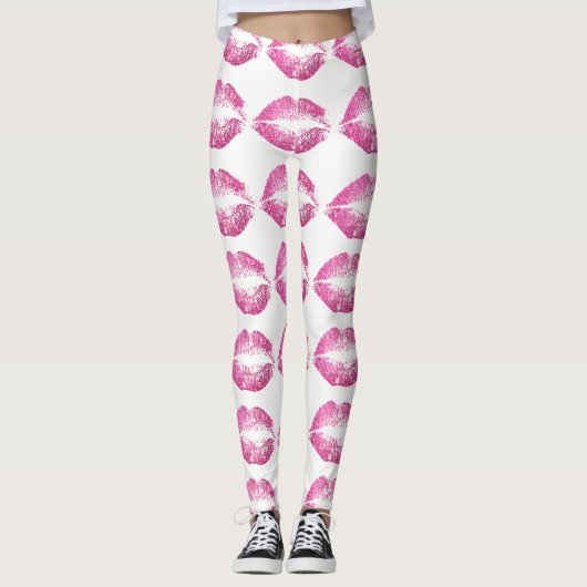Rosa Glitzer Lippen Leggings (Vorderseite)
