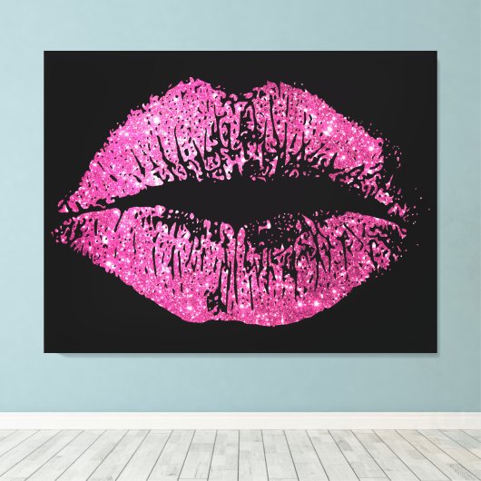 Rosa Glitzer Lippen Leinwanddruck (Insitu (Holzboden))