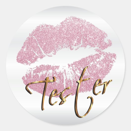 Rosa Glitzer Lips 3 - Tester Runder Aufkleber (Vorderseite)