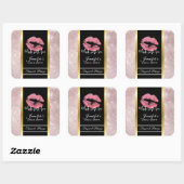 Rosa Glitzer Lips & Rose Gold Blätter Candle Quadratischer Aufkleber (Blatt)