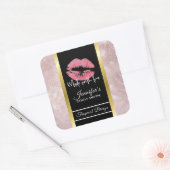 Rosa Glitzer Lips & Rose Gold Blätter Candle Quadratischer Aufkleber (Umschlag)