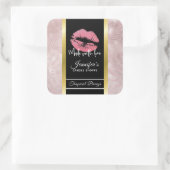 Rosa Glitzer Lips & Rose Gold Blätter Candle Quadratischer Aufkleber (Tasche)