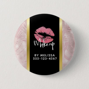 Rosa Glitzer Lips & Rose Gold Blätter Makeup Biz Button