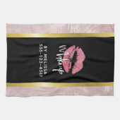 Rosa Glitzer Lips & Rose Gold Blätter Makeup Biz Geschirrtuch (Horizontal)