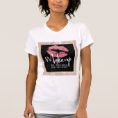 Rosa Glitzer Lips & Rose Gold Blätter Makeup Biz T-Shirt (Vorderseite)
