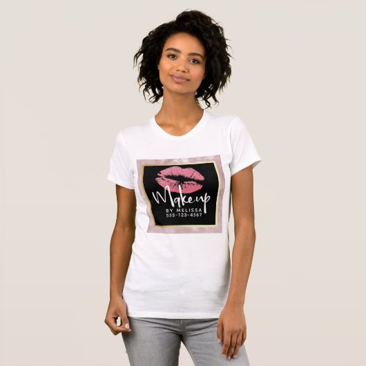 Rosa Glitzer Lips & Rose Gold Blätter Makeup Biz T-Shirt (Vorne ganz)