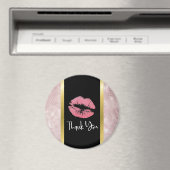 Rosa Glitzer Lips & Rose Gold Blätter Vielen Dank Magnet (In Situ (Geschirrspüler))