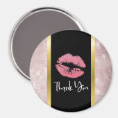 Rosa Glitzer Lips & Rose Gold Blätter Vielen Dank Magnet (Vorderseite/Rückseite)
