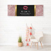 Rosa Glitzer Lips & Rose Gold Tropische Blätter Banner (Insitu)