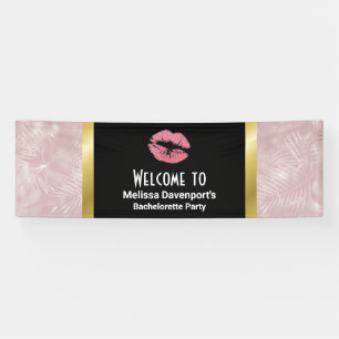 Rosa Glitzer Lips & Rose Gold Tropische Blätter Banner
