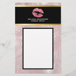 Rosa Glitzer Lips & Rose Gold Tropische Blätter Briefpapier