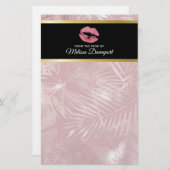 Rosa Glitzer Lips & Rose Gold Tropische Blätter Briefpapier (Vorne/Hinten)