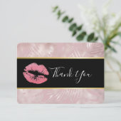 Rosa Glitzer Lips & Rose Gold Tropische Blätter Dankeskarte (Stehend Vorderseite)