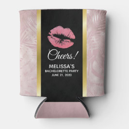 Rosa Glitzer Lips & Rose Gold Tropische Blätter Dosenkühler