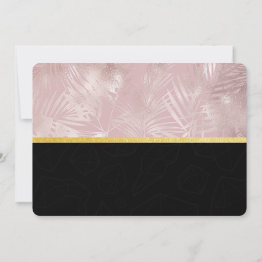 Rosa Glitzer Lips & Rose Gold Tropische Blätter Einladung (Rückseite)