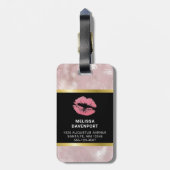 Rosa Glitzer Lips & Rose Gold Tropische Blätter Gepäckanhänger (Rückseite vertikal)