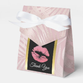 Rosa Glitzer Lips & Rose Gold Tropische Blätter Geschenkschachtel