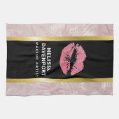 Rosa Glitzer Lips & Rose Gold Tropische Blätter Geschirrtuch (Horizontal)