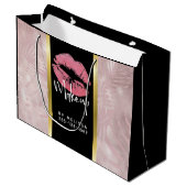 Rosa Glitzer Lips & Rose Gold Tropische Blätter Große Geschenktüte (Vorderseite Schrägansicht)