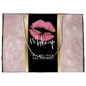 Rosa Glitzer Lips & Rose Gold Tropische Blätter Große Geschenktüte (Rückseite)