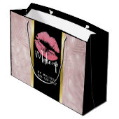 Rosa Glitzer Lips & Rose Gold Tropische Blätter Große Geschenktüte (Rückseite Schrägansicht)