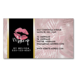 Rosa Glitzer Lips & Rose Gold Tropische Blätter Magnetische Visitenkarte