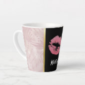 Rosa Glitzer Lips & Rose Gold Tropische Blätter Milchtasse (Linke Ecke)