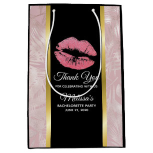 Rosa Glitzer Lips & Rose Gold Tropische Blätter Mittlere Geschenktüte