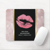 Rosa Glitzer Lips & Rose Gold Tropische Blätter Mousepad (Mit Mouse)