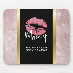 Rosa Glitzer Lips & Rose Gold Tropische Blätter Mousepad